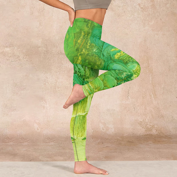 Buddha Stones Mountain River Lanscape Print Gym Leggings Women's Yoga Pants Leggings BS 16