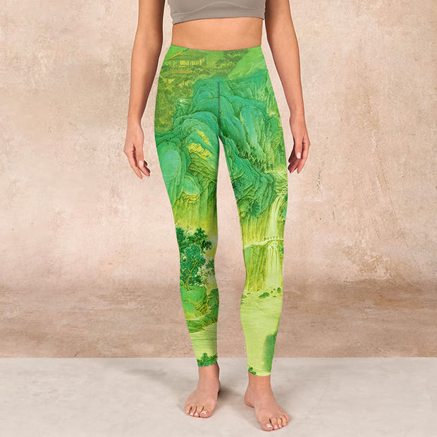 Buddha Stones Mountain River Lanscape Print Gym Leggings Women's Yoga Pants