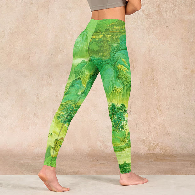Buddha Stones Mountain River Lanscape Print Gym Leggings Women's Yoga Pants - image 5