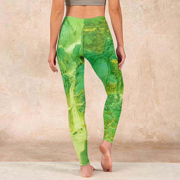 Buddha Stones Mountain River Lanscape Print Gym Leggings Women's Yoga Pants Leggings BS 15