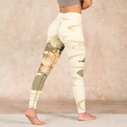 Buddha Stones Beige Lotus Flower Print Gym Fitness Leggings Women's Yoga Pants Leggings BS 4