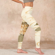 Buddha Stones Beige Lotus Flower Print Gym Fitness Leggings Women's Yoga Pants Leggings BS 17