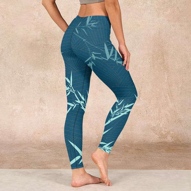 Buddha Stones Lush Turquoise Bamboo Panda Pattern Gym Leggings Women's Yoga Pants Leggings BS 2