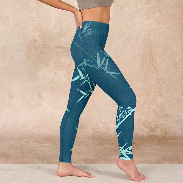 Buddha Stones Lush Turquoise Bamboo Panda Pattern Gym Leggings Women's Yoga Pants