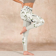 Buddha Stones White Magnolia Flower Print Sports Fitness Leggings Women's Yoga Pants Leggings BS 16