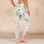 Buddha Stones White Magnolia Flower Print Sports Fitness Leggings Women's Yoga Pants Leggings BS 2