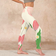 Buddha Stones Pink Tulip Flower Print Gym Fitness Leggings Women's Yoga Pants - image 17