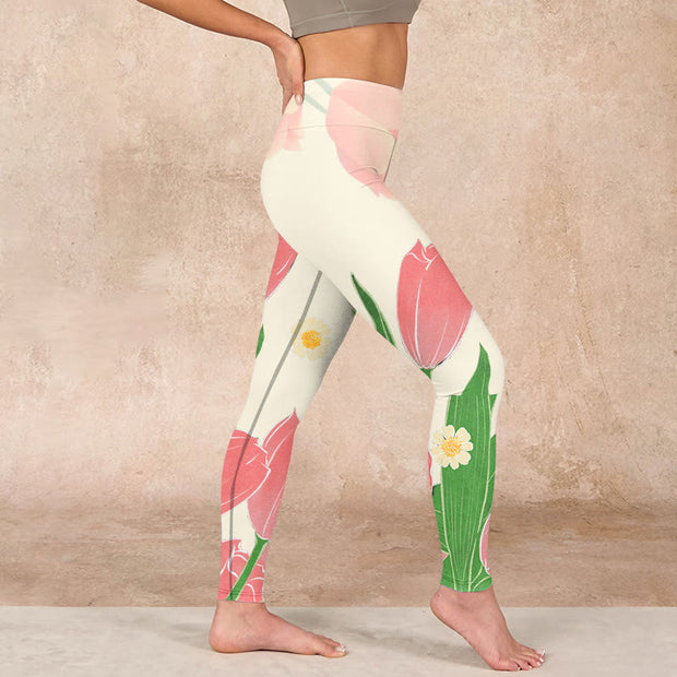 Buddha Stones Pink Tulip Flower Print Gym Fitness Leggings Women's Yoga Pants - image 17