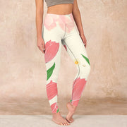 Buddha Stones Pink Tulip Flower Print Gym Fitness Leggings Women's Yoga Pants - AntiqueWhite - US18，UK/AU22，EU50 (4XL) - image 1