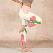 Buddha Stones Pink Tulip Flower Print Gym Fitness Leggings Women's Yoga Pants - image 16