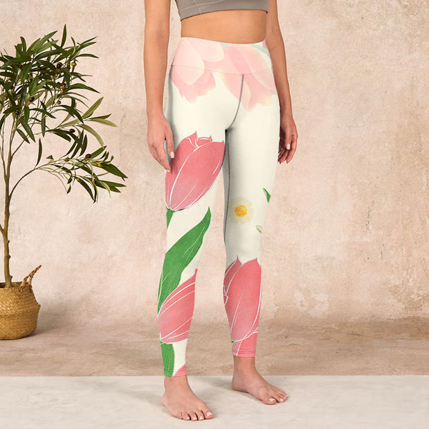 Buddha Stones Pink Tulip Flower Print Gym Fitness Leggings Women's Yoga Pants - image 4