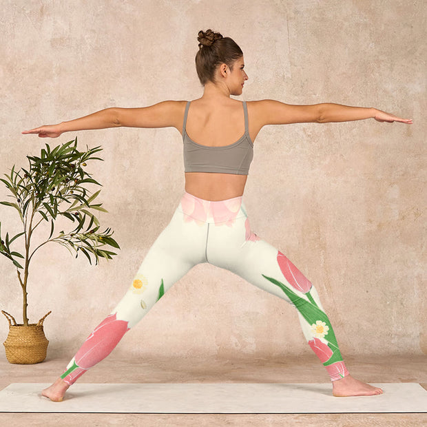 Buddha Stones Pink Tulip Flower Print Gym Fitness Leggings Women's Yoga Pants - image 11