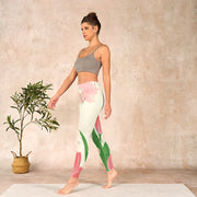 Buddha Stones Pink Tulip Flower Print Gym Fitness Leggings Women's Yoga Pants Leggings BS 13