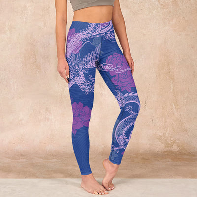 Buddha Stones Purple Dragon Phoenix Flowers Print Gym Leggings Women's Yoga Pants - SlateBlue - US18，UK/AU22，EU50 (4XL) - image 1
