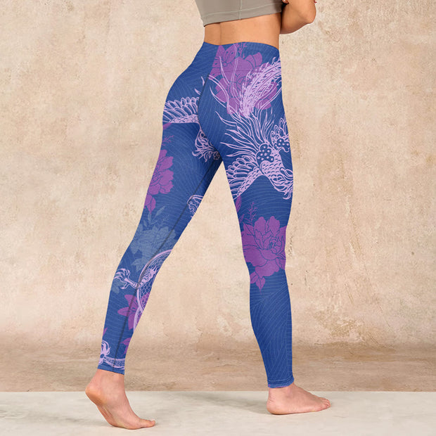 Buddha Stones Purple Dragon Phoenix Flowers Print Gym Leggings Women's Yoga Pants - image 5