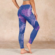 Buddha Stones Purple Dragon Phoenix Flowers Print Gym Leggings Women's Yoga Pants