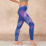 Buddha Stones Purple Dragon Phoenix Flowers Print Gym Leggings Women's Yoga Pants