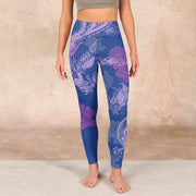 Buddha Stones Purple Dragon Phoenix Flowers Print Gym Leggings Women's Yoga Pants