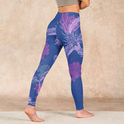 Buddha Stones Purple Dragon Phoenix Flowers Print Gym Leggings Women's Yoga Pants Leggings BS 4