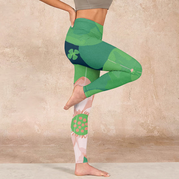 Buddha Stones Green Lotus Flower Leaf Print Sports Fitness Leggings Women's Yoga Pants - image 16