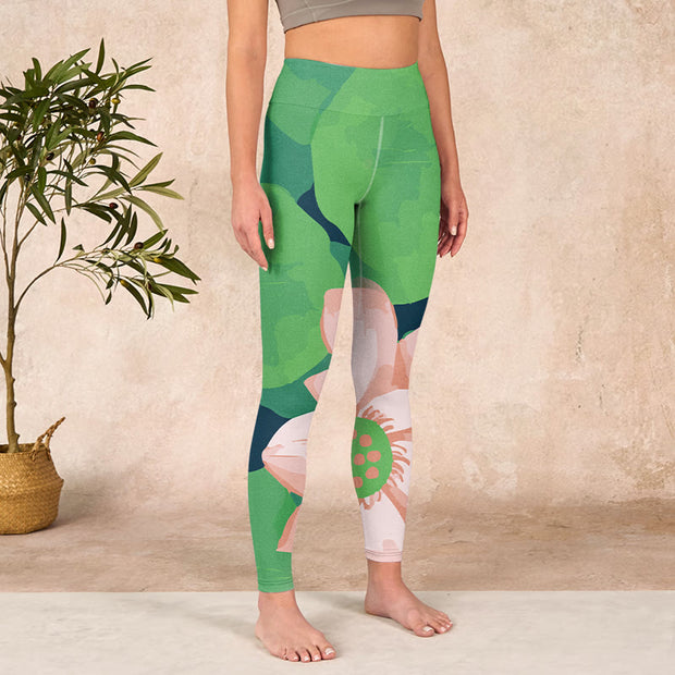 Buddha Stones Green Lotus Flower Leaf Print Sports Fitness Leggings Women's Yoga Pants - image 4