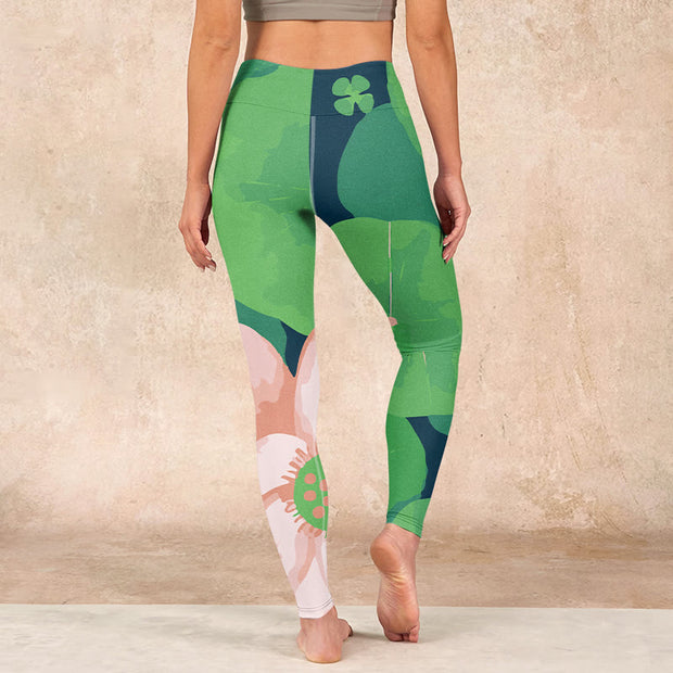 Buddha Stones Green Lotus Flower Leaf Print Sports Fitness Leggings Women's Yoga Pants - image 15