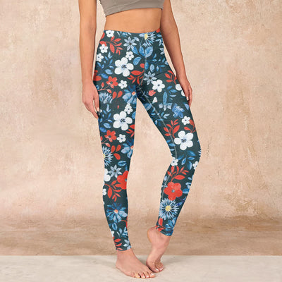 Buddha Stones Red White Flower Dandelion Print Gym Fitness Leggings Women's Yoga Pants Leggings BS SteelBlue US18，UK/AU22，EU50 (4XL)