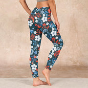 Buddha Stones Red White Flower Dandelion Print Gym Fitness Leggings Women's Yoga Pants