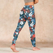 Buddha Stones Red White Flower Dandelion Print Gym Fitness Leggings Women's Yoga Pants