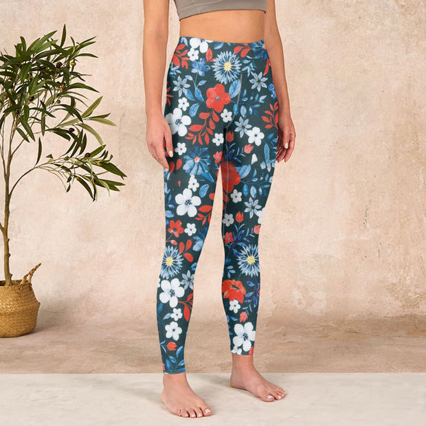 Buddha Stones Red White Flower Dandelion Print Gym Fitness Leggings Women's Yoga Pants - image 4