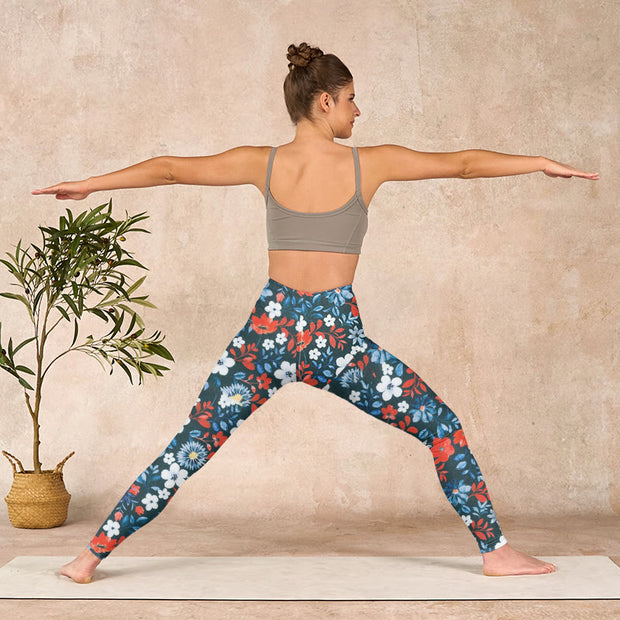 Buddha Stones Red White Flower Dandelion Print Gym Fitness Leggings Women's Yoga Pants - image 12