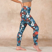 Buddha Stones Red White Flower Dandelion Print Gym Fitness Leggings Women's Yoga Pants