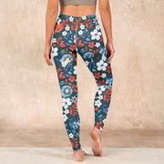 Buddha Stones Red White Flower Dandelion Print Gym Fitness Leggings Women's Yoga Pants