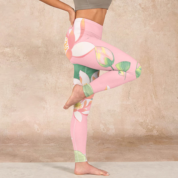 Buddha Stones Pink Lotus Flower Leaf Print Gym Fitness Leggings Women's Yoga Pants - image 16