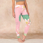 Buddha Stones Pink Lotus Flower Leaf Print Gym Fitness Leggings Women's Yoga Pants - LightPink - US18，UK/AU22，EU50 (4XL) - image 1