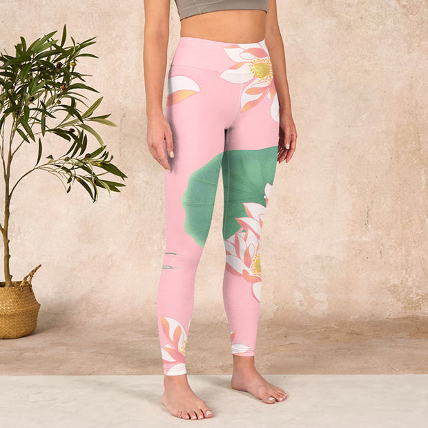 Buddha Stones Pink Lotus Flower Leaf Print Gym Fitness Leggings Women's Yoga Pants - image 4
