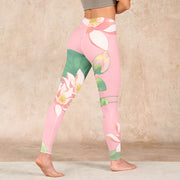Buddha Stones Pink Lotus Flower Leaf Print Gym Fitness Leggings Women's Yoga Pants - image 5