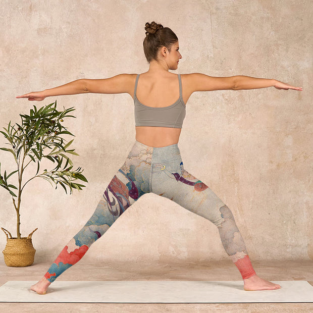 Buddha Stones Dunhuang Flying Apsaras Auspicious Clouds Print Fitness Leggings Women's Yoga Pants - image 11