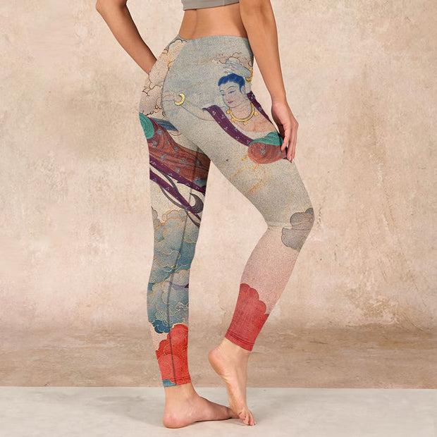 Buddha Stones Dunhuang Flying Apsaras Auspicious Clouds Print Fitness Leggings Women's Yoga Pants Leggings BS 2