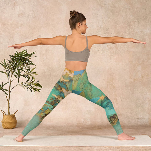 Buddha Stones Chinese Style Green Mountains Landscape Print Lycra Fabric Fitness Leggings Women's Yoga Pants - image 11