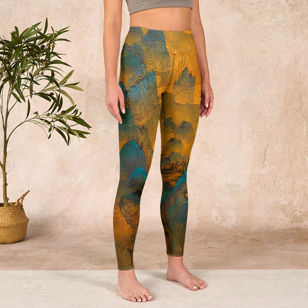 Buddha Stones Dark Goldenrod Mountain Print Fitness Leggings Women's Yoga Pants - image 4