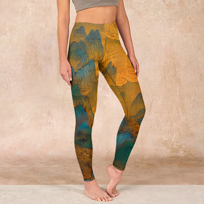 Buddha Stones Dark Goldenrod Mountain Print Fitness Leggings Women's Yoga Pants Leggings BS Dark Goldenrod US18，UK/AU22，EU50 (4XL)