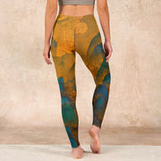 Buddha Stones Dark Goldenrod Mountain Print Fitness Leggings Women's Yoga Pants