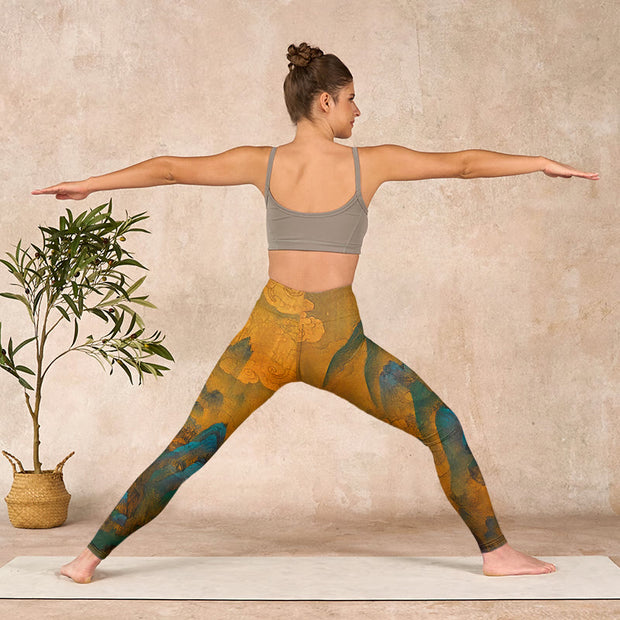 Buddha Stones Dark Goldenrod Mountain Print Fitness Leggings Women's Yoga Pants - image 11