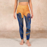 Buddha Stones Dark Blue Mountain Sunset Print Fitness Leggings Women's Yoga Pants Leggings BS 1