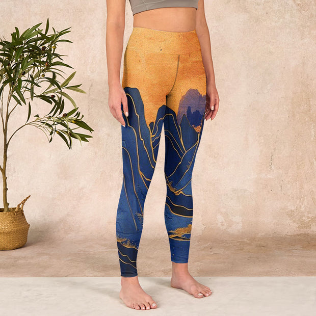 Buddha Stones Dark Blue Mountain Sunset Print Fitness Leggings Women's Yoga Pants - image 4