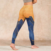 Buddha Stones Dark Blue Mountain Sunset Print Fitness Leggings Women's Yoga Pants - image 5