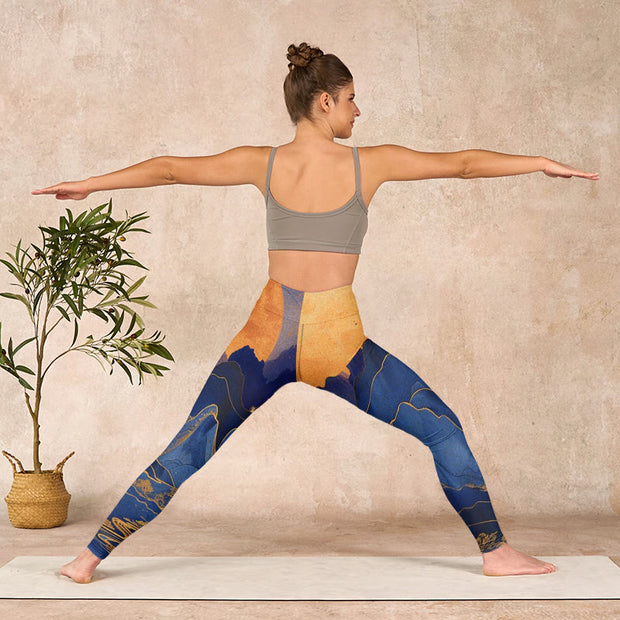 Buddha Stones Dark Blue Mountain Sunset Print Fitness Leggings Women's Yoga Pants - image 11