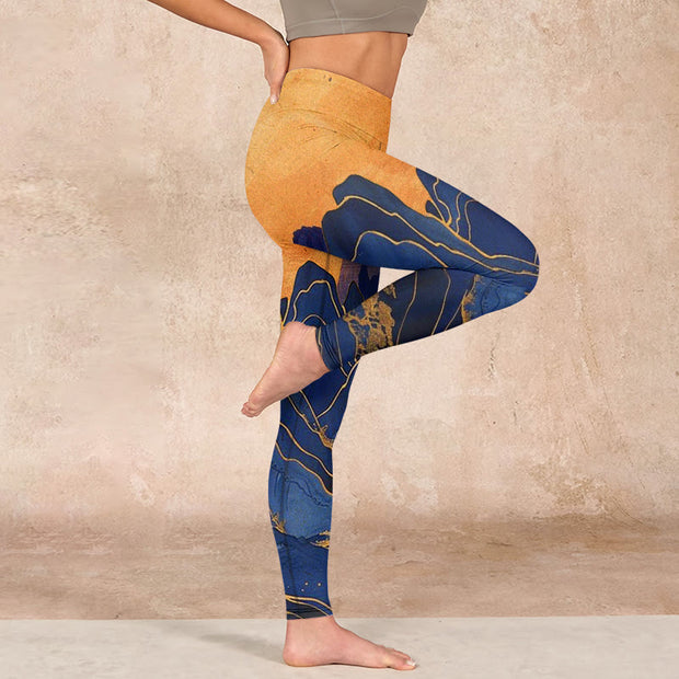 Buddha Stones Dark Blue Mountain Sunset Print Fitness Leggings Women's Yoga Pants Leggings BS 16