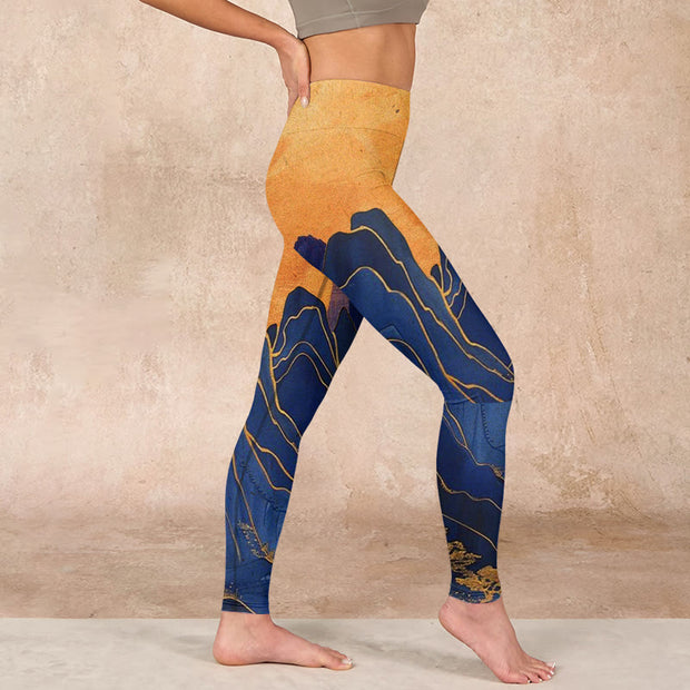 Buddha Stones Dark Blue Mountain Sunset Print Fitness Leggings Women's Yoga Pants - image 17